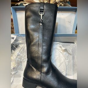 Black Tall Faux Leather Small Heeled Riding Boots